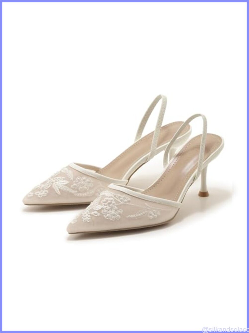 ATBELL Embroidered Mesh Slingback Kitten Heel Pumps Pointed Toe Wedding